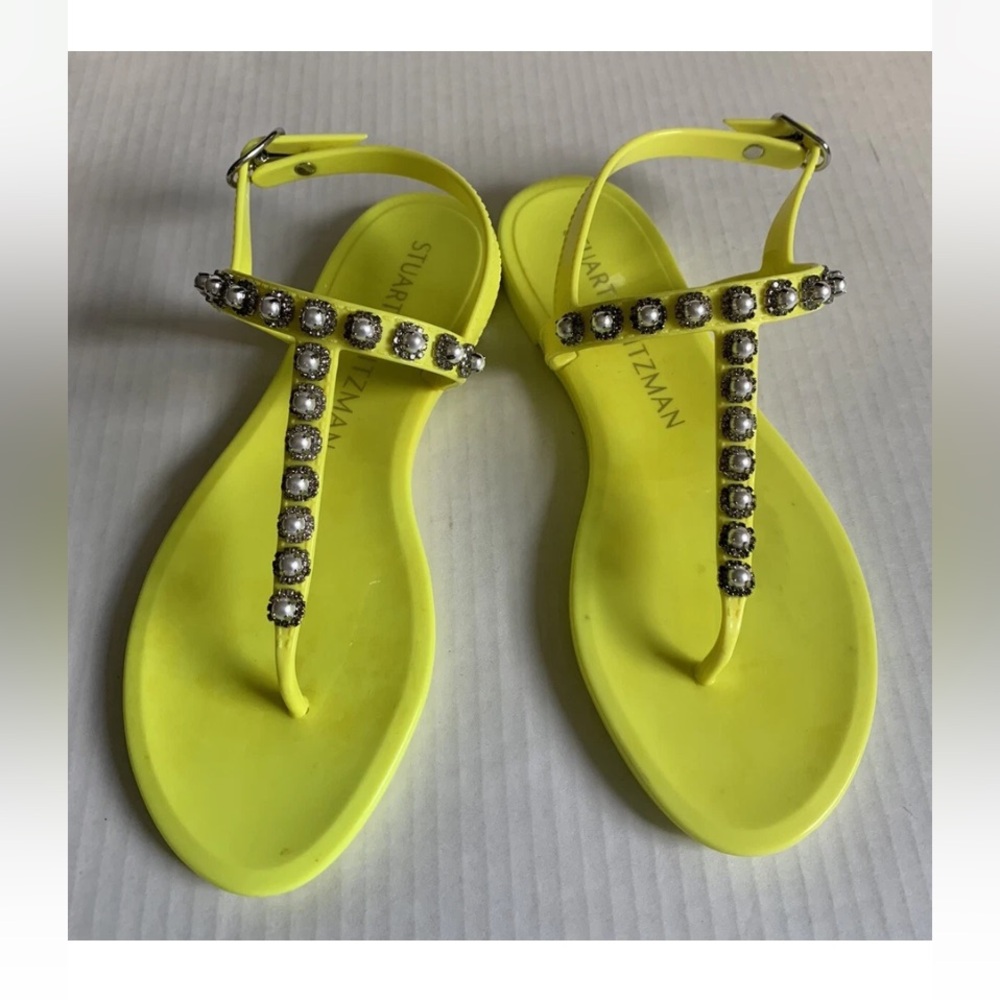 Stuart Weitzman Sz 6 Neon Yellow Crystal Jelly Thong Sandals